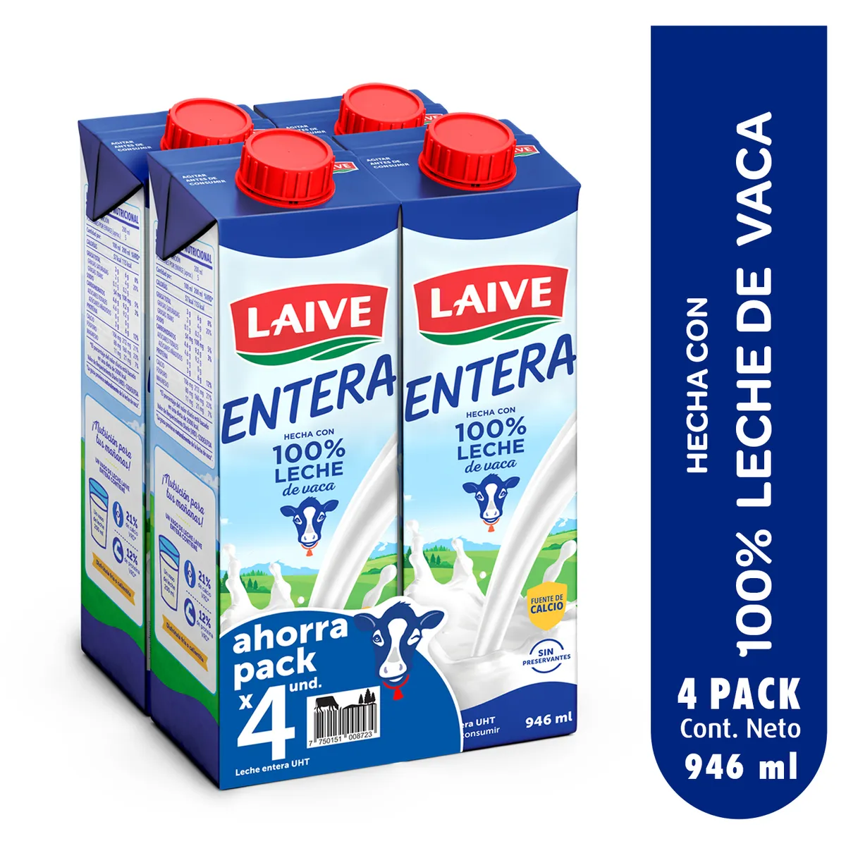 Leche Laive Entera Pack 4 Cajas 946 mL la mayorita