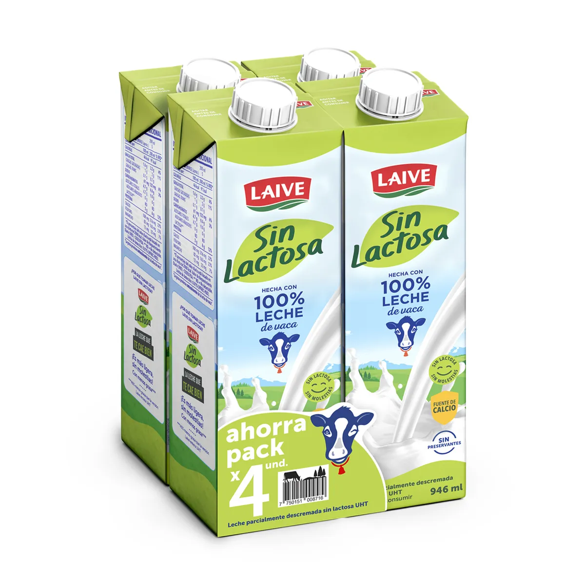 Leche Laive Sin Lactosa Pack 4 Cajas 946 mL la mayorita
