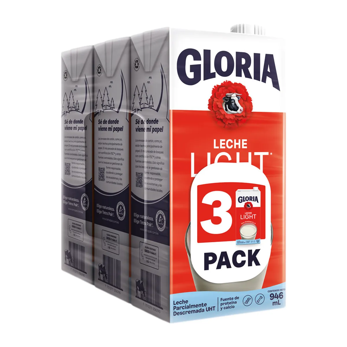 Leche Light UHT Gloria Pack 3 Cajas 946 mL la mayorita