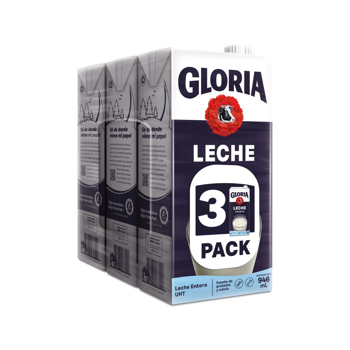 Leche UHT Entera Gloria Pack 3 Cajas 946 mL la mayorita