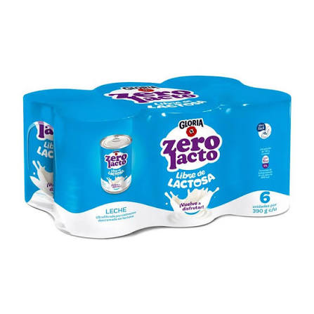 Leche gloria sin lactosa six pack zerolacto 390g la mayorita